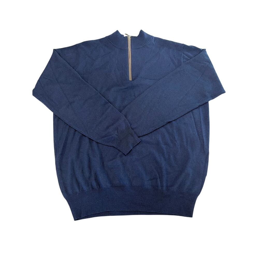 Peter Millar Crown Blue 1/4 Quarter Zip Wool Silk Blend Sweater Sz L Preppy